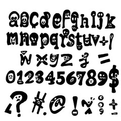 Skull cartoon font Hand-Drawn Typography   uppercase letter  a-z ,character , number 