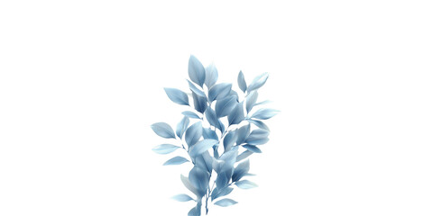 Blue-Tinted Foliage. Minimalist Nature-Inspired Design For Decor And Art Isolated On Transparent Background