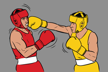 Boxers in action landing a punch vector illustration
