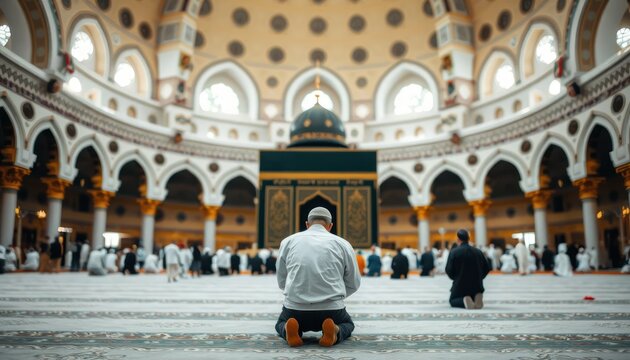 Spiritual Devotion: Muslims Praying at the Masjid al-Haram in Mecca