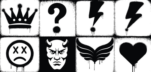 Black and White Graffiti Style Icons Set