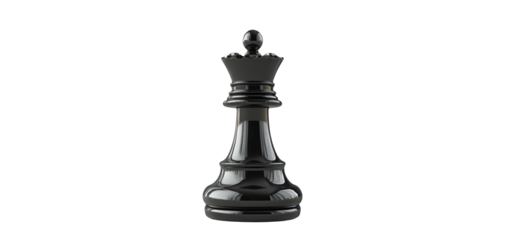 Black Chess Queen Piece. Symbol Of Strategy, Power, And Leadership In Chess Isolated On Transparent Background