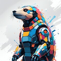 Cybernetic Meerkat: A vibrant fusion of nature and technology