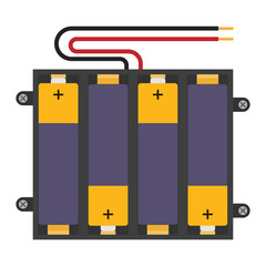 Battery holder with 4 installed AA batteries. Vector illustration isolated on a white background