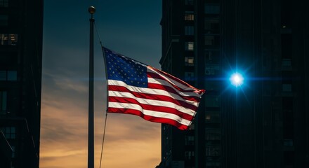 American Flag Waving in the City