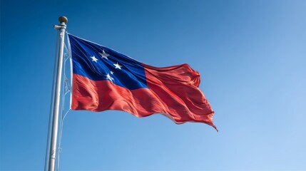 Celebrating Samoa's Independence Day with a proud display of the national flag in a clear blue sky