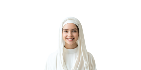 Smiling Woman In Hijab. Cultural Diversity And Religious Expression Isolated On Transparent Background