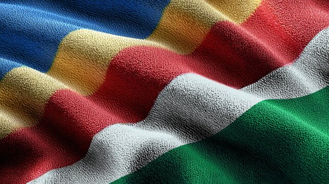 Flag of Seychelles in silk texture celebrating independence Day with vibrant colors and patterns