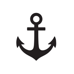 Minimalist Boat Anchor Silhouette Icon–Black Vector Isolated on White Background. Perfect for marine, sailing, nautical branding, and ocean-themed design projects.