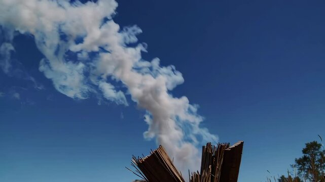 Smoke signals rising from a primitive fire beacon