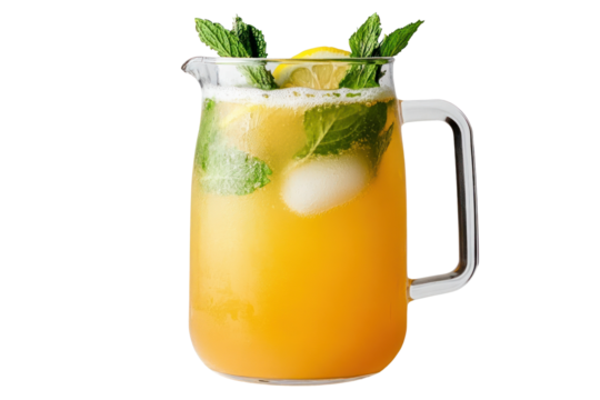 Lemonade Pitcher: A refreshing lemonade pitcher, garnished with mint and lemon slices, stands ready to quench your thirst, embodying the essence of summer bliss.