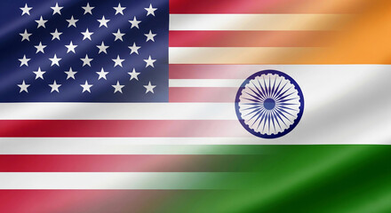 Image featuring the merged flags of the United States and India, symbolizing strong diplomatic relations, international partnership, and cultural collaboration between both powerful democracies.