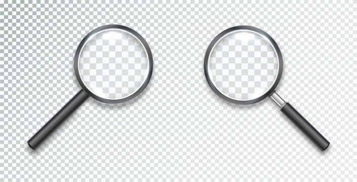 Search icon vector. Magnifying glass with Transparent Background. Magnifier, big tool instrument. Magnifier loupe search. Vector