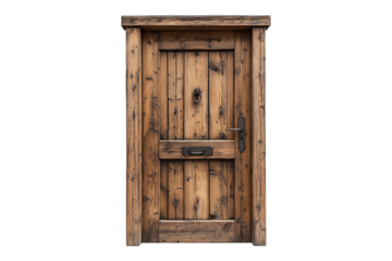 Wooden door isolated on a transparent background
