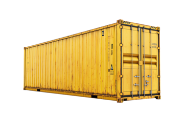 Yellow cargo container isolated on a transparent background