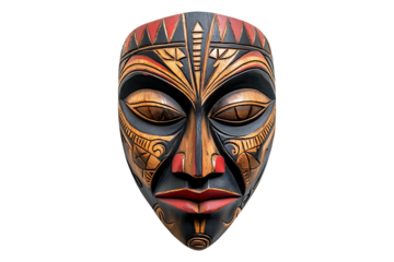 traditional wooden tribal mask isolated on a transparent background