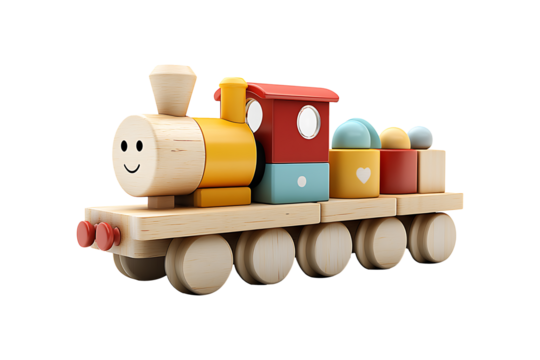 Toy wooden train isolated on a transparent background