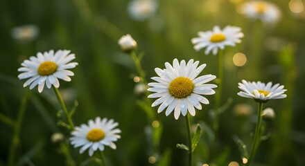 Daisies blooming in green summer field