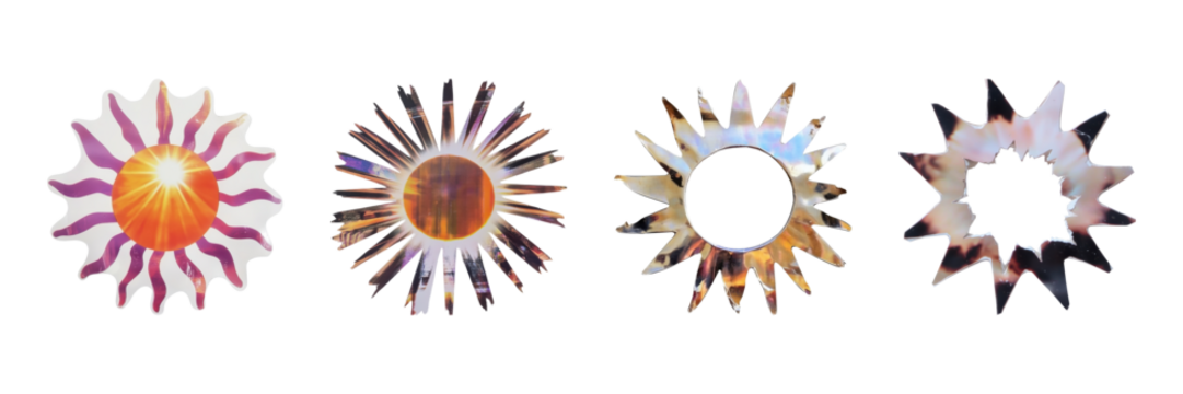 Retro Sunburst Cut-Out Set. Vintage Collage Design Elements Collection Isolated On Transparent Background