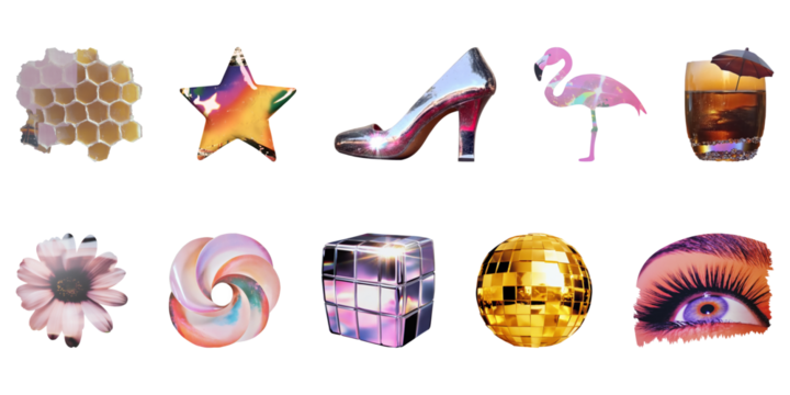 Retro Aesthetic Cut-Outs Set. Vibrant Collage Elements Collection Isolated On Transparent Background - Powered by Adobe