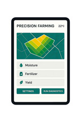 Cut out digital tablet with mobile app of precision farming