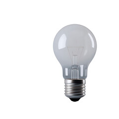 A clear incandescent light bulb with a silver base, perfectly placed on a white isolated background. Ideal for themes related to innovation, ideas, and energy efficiency.