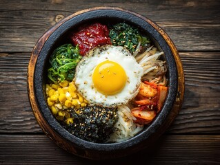 Delicious Bibimbap: A Colorful Korean Rice Bowl with Fresh Vegetables and Egg