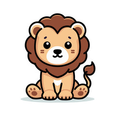 Cute Lion Mascot Sitting, Cute Vector Mascot, 100% Editable