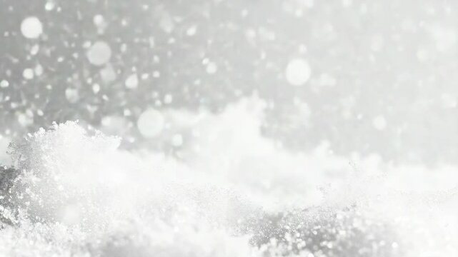 Flaky white snow covering the ground and falling from sky.