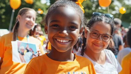 Smiling Diverse Youth Crowd at Outdoor Community Event