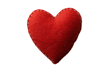 Felt red heart isolated on a transparent background