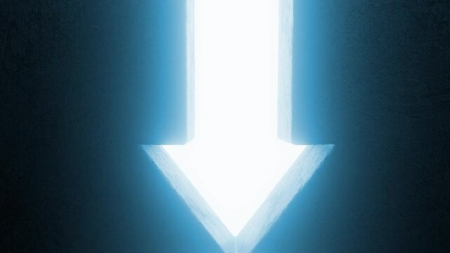 Luminous downward arrow shaped portal gradually expanding within dark concrete surface, unveiling intense white light symbolizing transformative journey through mysterious passage