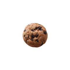 A freshly baked chocolate chip cookie, round and soft, perfect for dessert or snack time, set against a clean white background to emphasize its delicious texture.