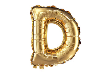 English Letter D made with gold foil balloon isolated on a transparent background