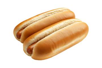 Empty hot dog buns isolated on a transparent background