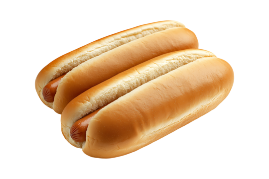 Empty hot dog buns isolated on a transparent background