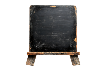 Empty black wooden blackboard isolated on a transparent background