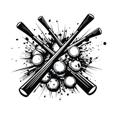 Professional Baseball Bats Crossed with Ball Symbol in Black Design Vector Illustration