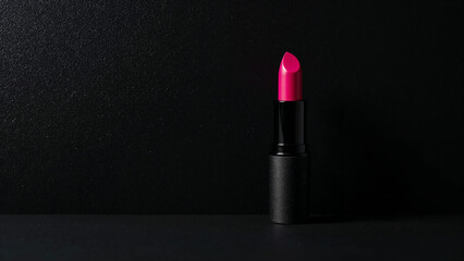 Hot Pink Lipstick on Textured Black Background, Minimalist Beauty Product Photography