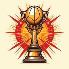 Professional Basketball Trophy Cup with Elegant Red Lines Stock Vector Illustration