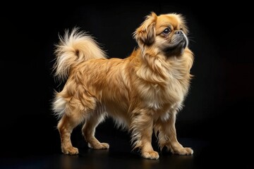 Pekingese dog isolated on black background