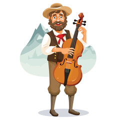 Traditional Bavarian Man Playing Music Instrument Vector Illustration