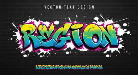 Region, Graffiti font text effect, spray and street text style 
