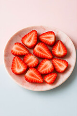 strawberries on a plate isolated on pink background