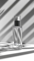 Clear Airless Pump Bottle Mockup on White. Sleek Cosmetic Packaging Template