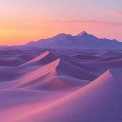 Sand dunes in foreground with mountains behind in desert landscape.