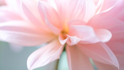 Fototapeta premium Soft, blurred pink dahlia, lit from behind, showing delicate petals and central detail