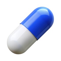 Single blue and white capsule pill isolated on white