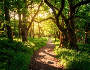 Obraz premium Sunlight path through lush forest