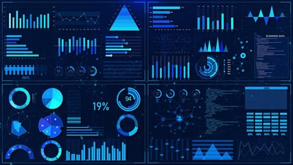 Animated holographic infographic on artificial intelligence management. world of trading, stock exchanges, crypto. Information reports of business strategy for investment. Technology data analysis. 4K - Powered by Adobe